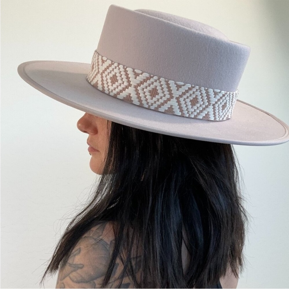 Olive & Pique Wool Felt Boater Hat Flat Brim